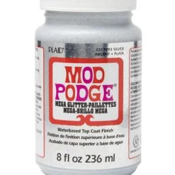 Mod Podge • Mega Glitter Top Coat Finish Silver 8 Fl Oz